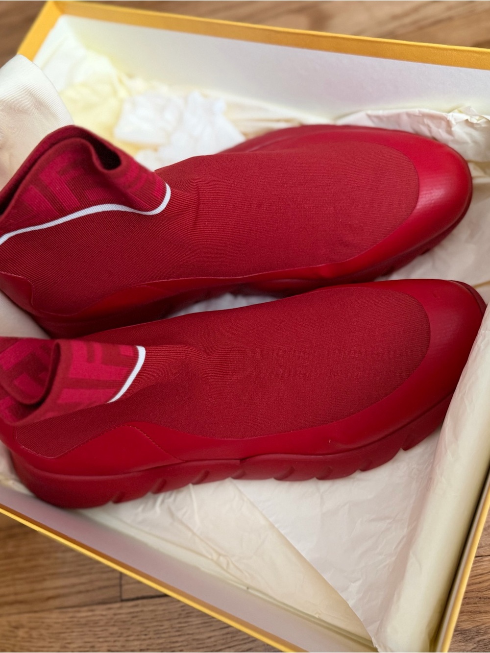 Fendi Men's Red Slip-On Athletic Sock Sneakers - Brand: